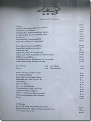 Menu from St John's, tail to snout Michelin star eatery